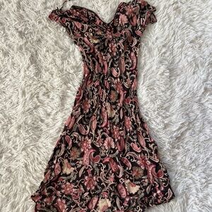 CDC Paisley Midi Dress in Black, Pink, and Cream
